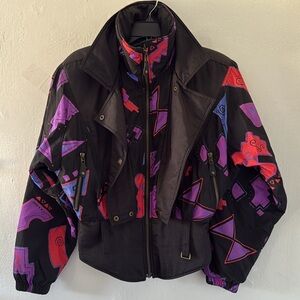 Vintage 90’s NILS Skiwear Vibrant Black/Red/Purple Size 6 Rare Ski Jacket